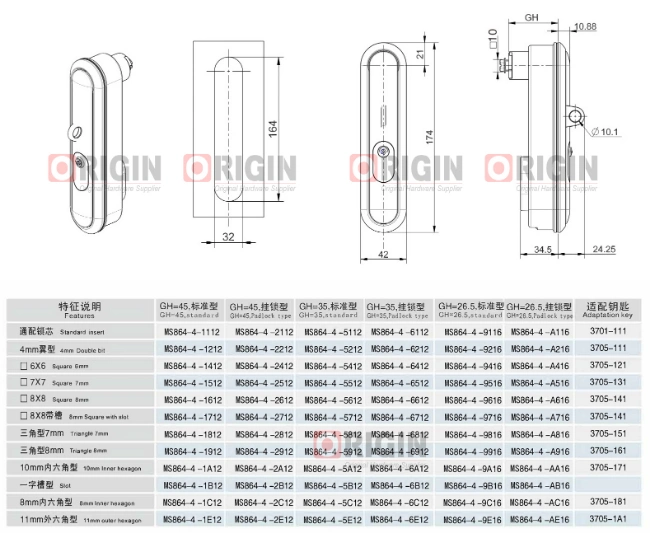 Ms8464-4 Swing Handle Plane Lock with/Without Pad Lock